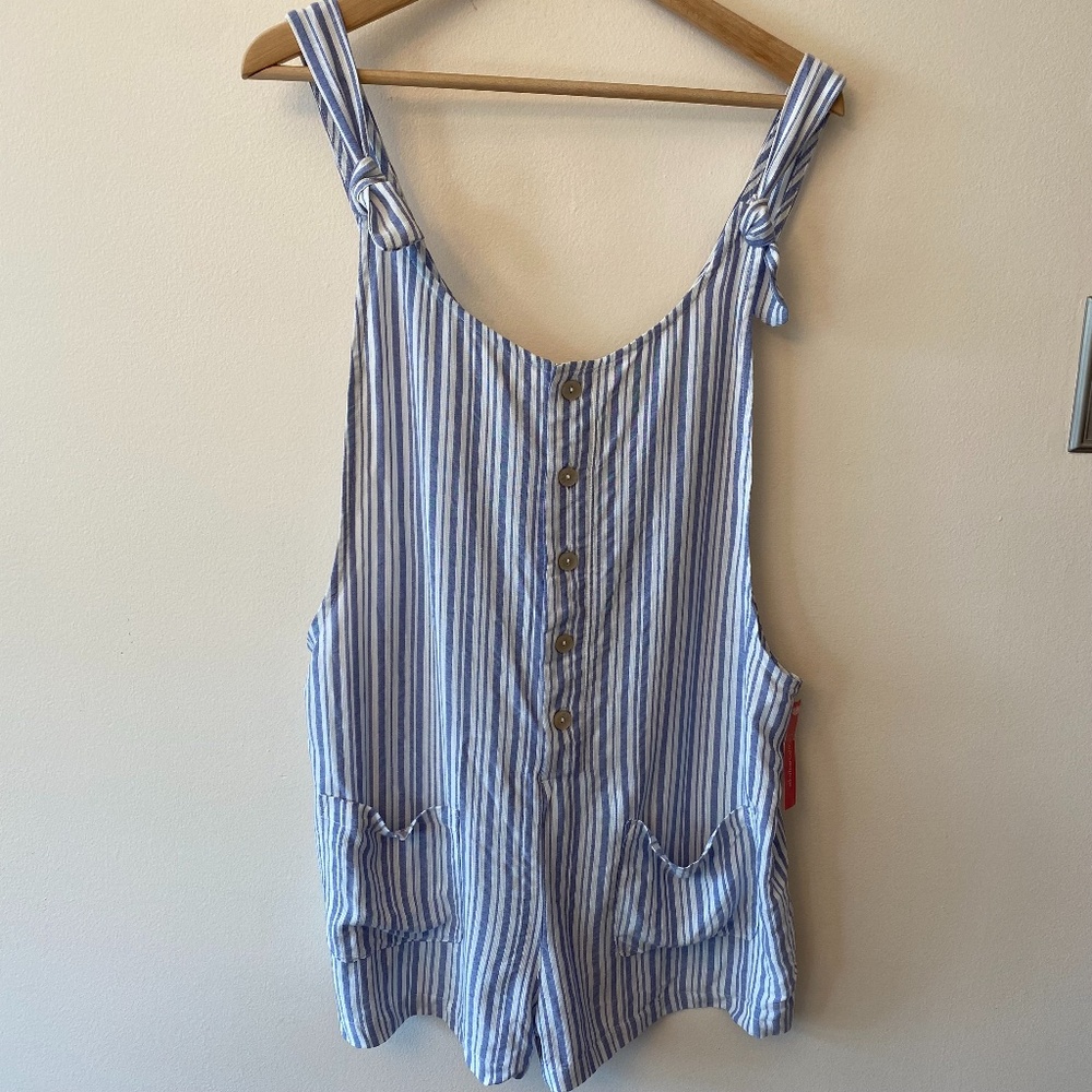Xhileration Overalls Blue/White Vertical Stripes